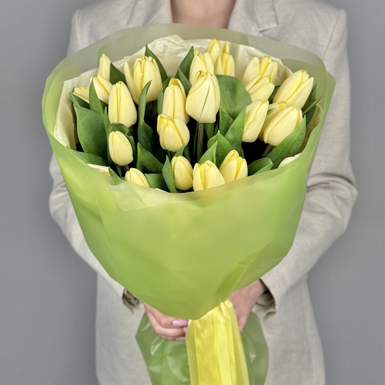 Лимонный букет из тюльпанов, 21шт